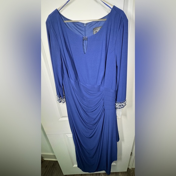 Alex Evenings Sapphire Long Sleeve Dress with Embellished Cuffs - Picture 1 of 10